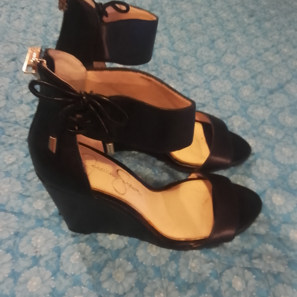 Jessica Simpson Black Wedge Sandals